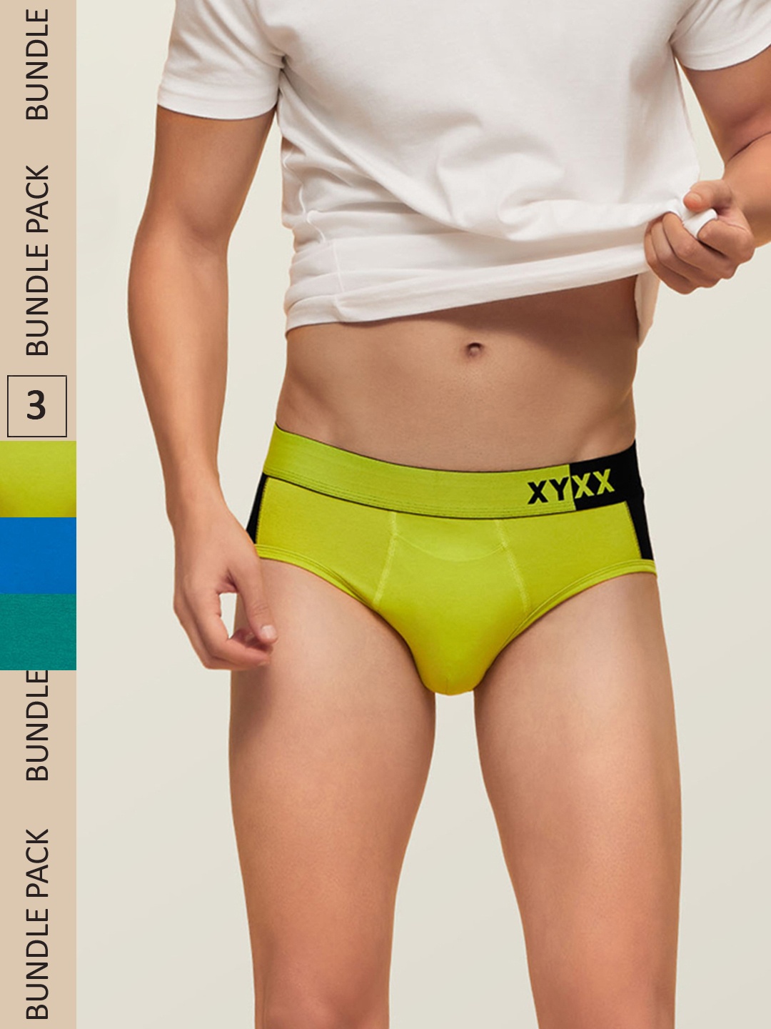 

XYXX Men IntelliSoft Antimicrobial Micro Modal Pack of 3 Dualist Briefs XYBRF3PCKN260, Lime green