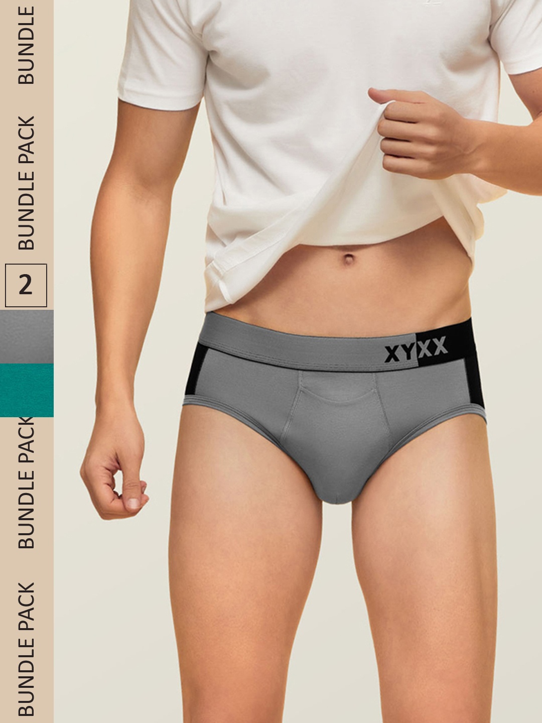 

XYXX Men IntelliSoft Antimicrobial Micro Modal Pack of 2 Dualist Briefs XYBRF2PCKN163, Grey