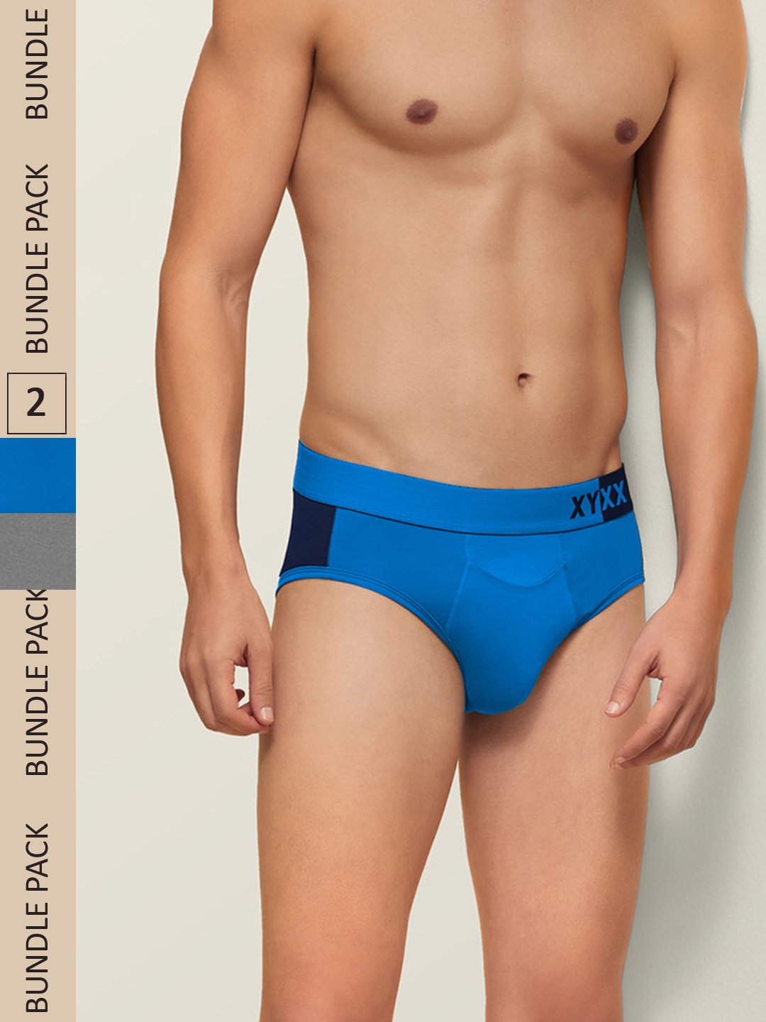 

XYXX Men IntelliSoft Antimicrobial Micro Modal Pack of 2 Dualist Briefs XYBRF2PCKN161, Grey