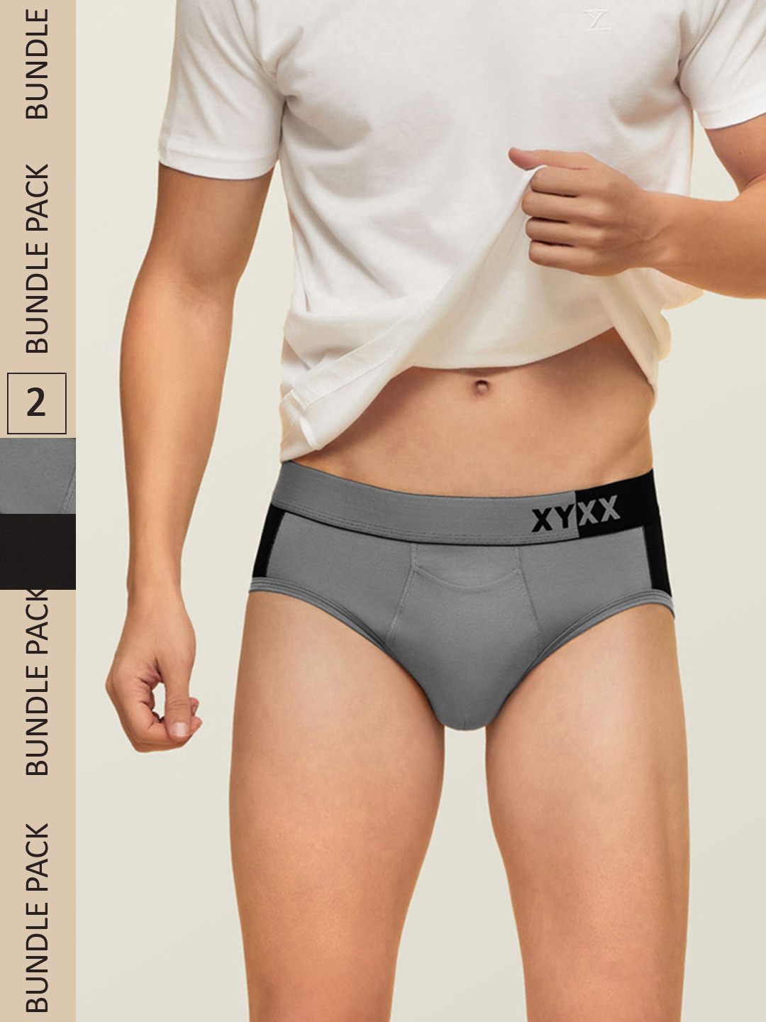 

XYXX Men IntelliSoft Antimicrobial Micro Modal Pack of 3 Dualist Briefs XYBRF3PCKN270, Grey