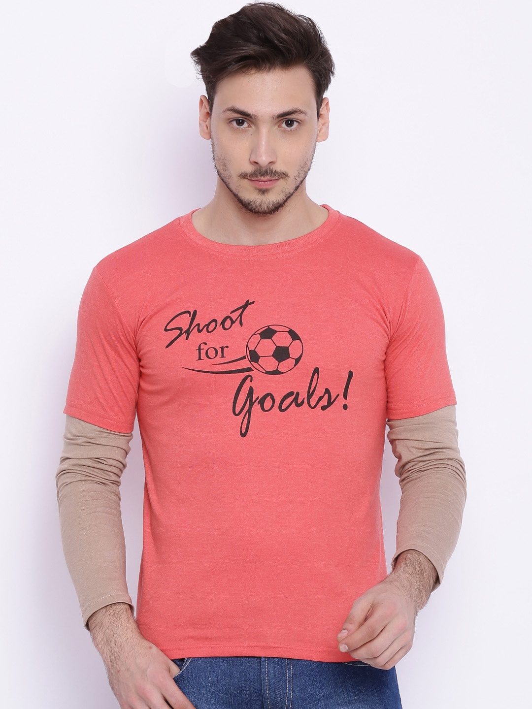 

Campus Sutra Men Orange Printed Round Neck T-shirt