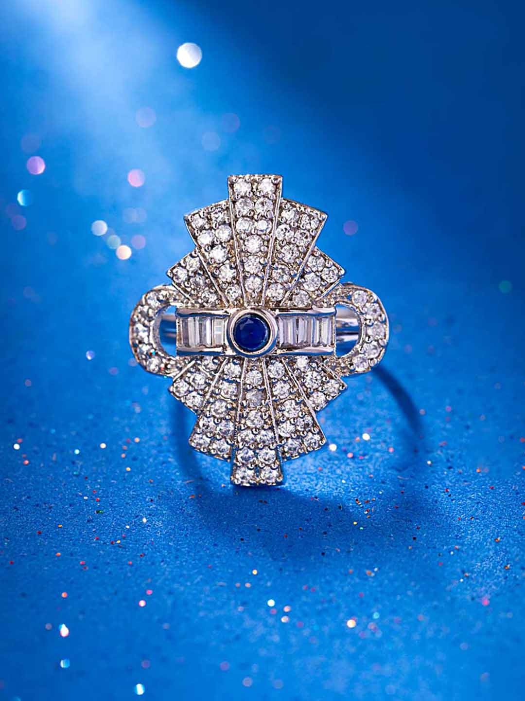 

Studio Voylla Women Silver-Plated Gem Studded Ring