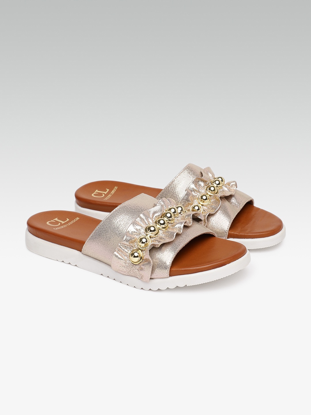 

Carlton London Women Gold-Toned Solid Open Toe Flats