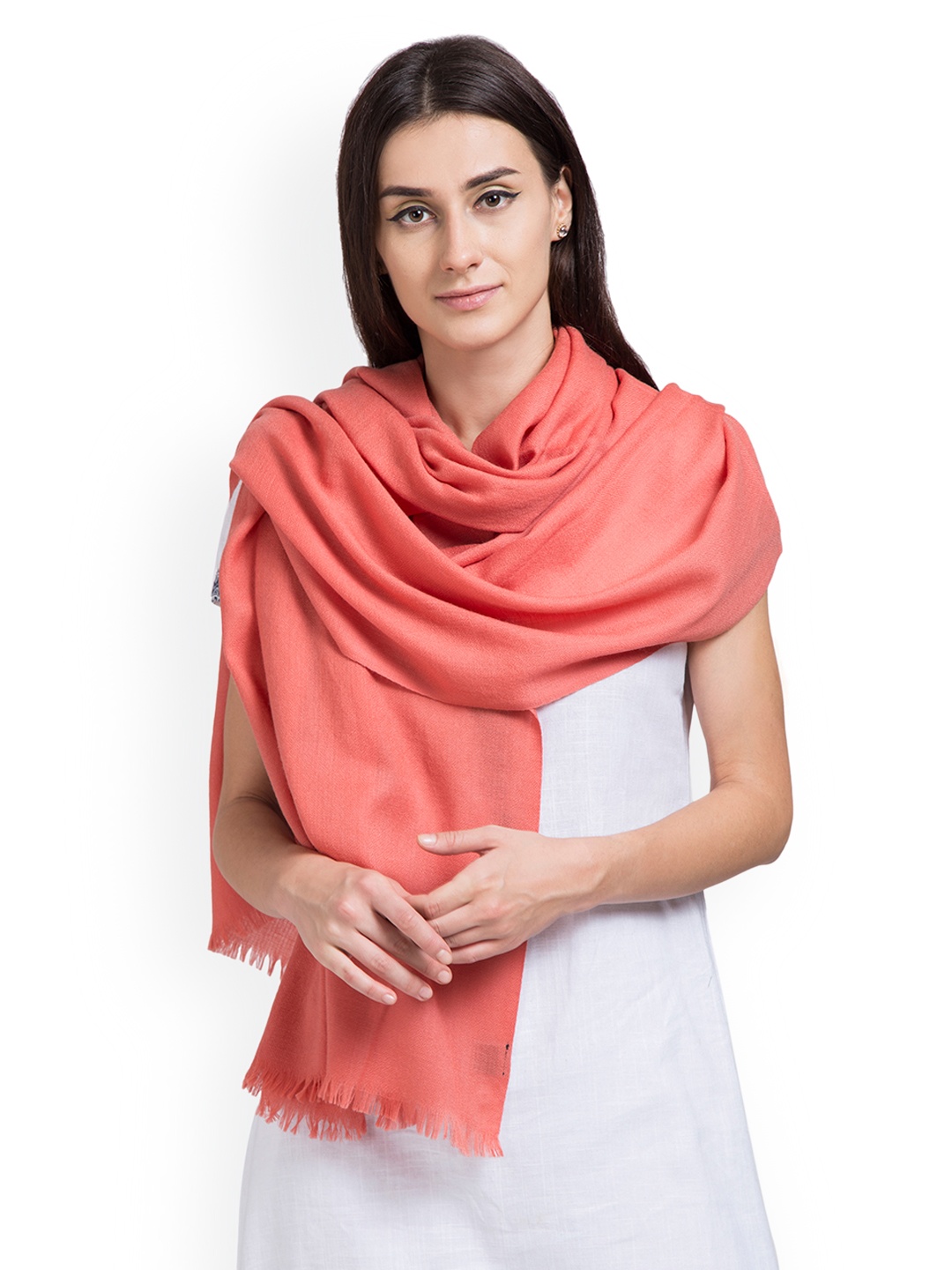 

Shingora Women Peach-Coloured Solid Sustainable Shawl