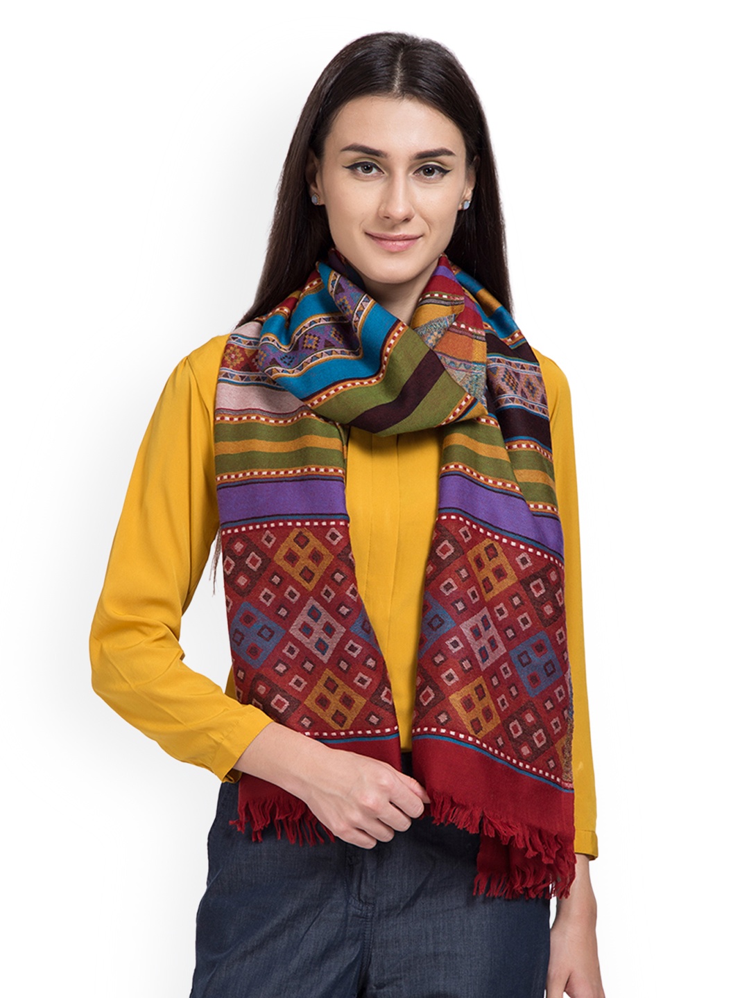 

SHINGORA Women Multicoloured Woven Design Woollen Stole, Multi