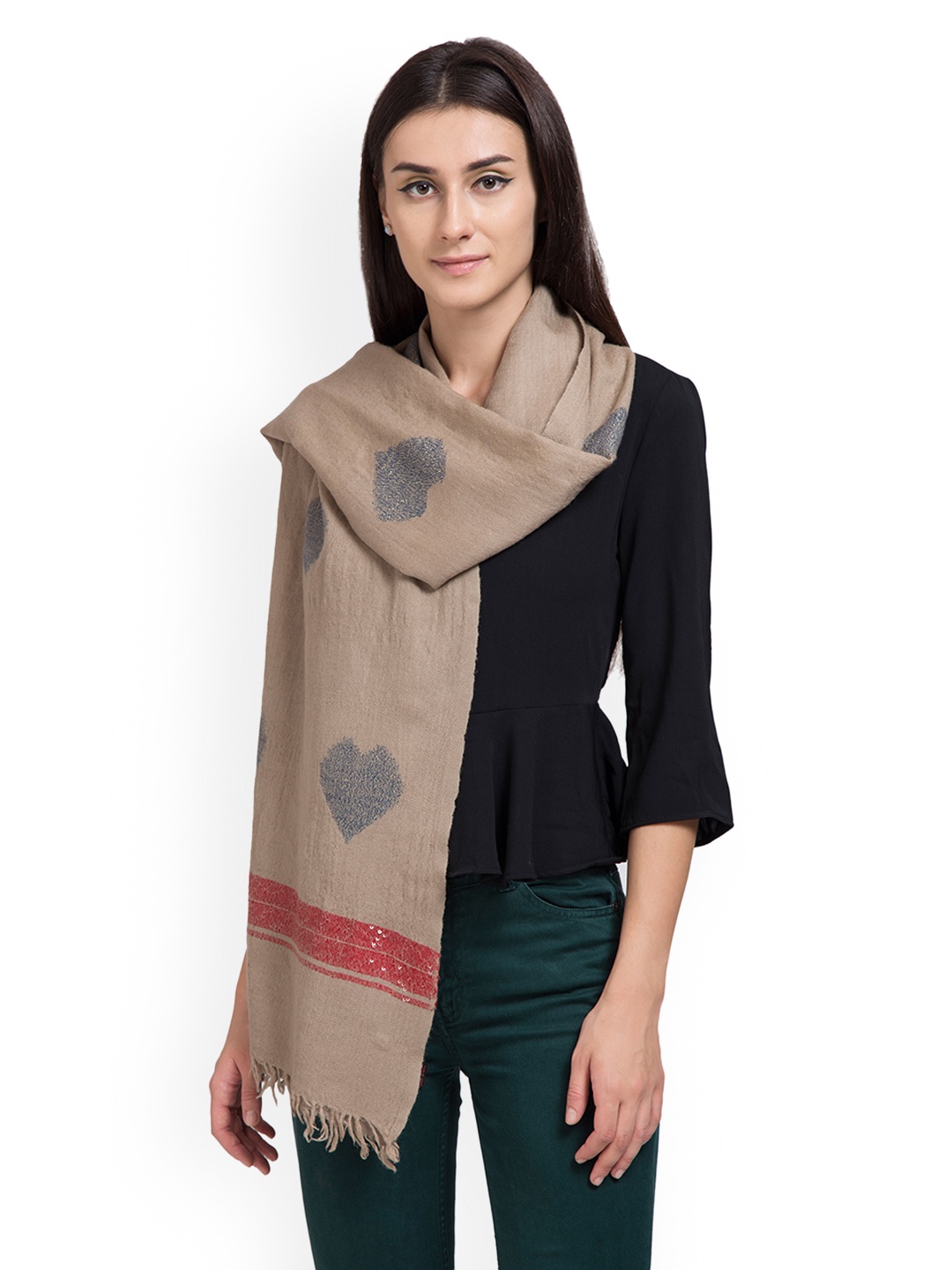 

SHINGORA Women Beige & Blue Woven Design Stole