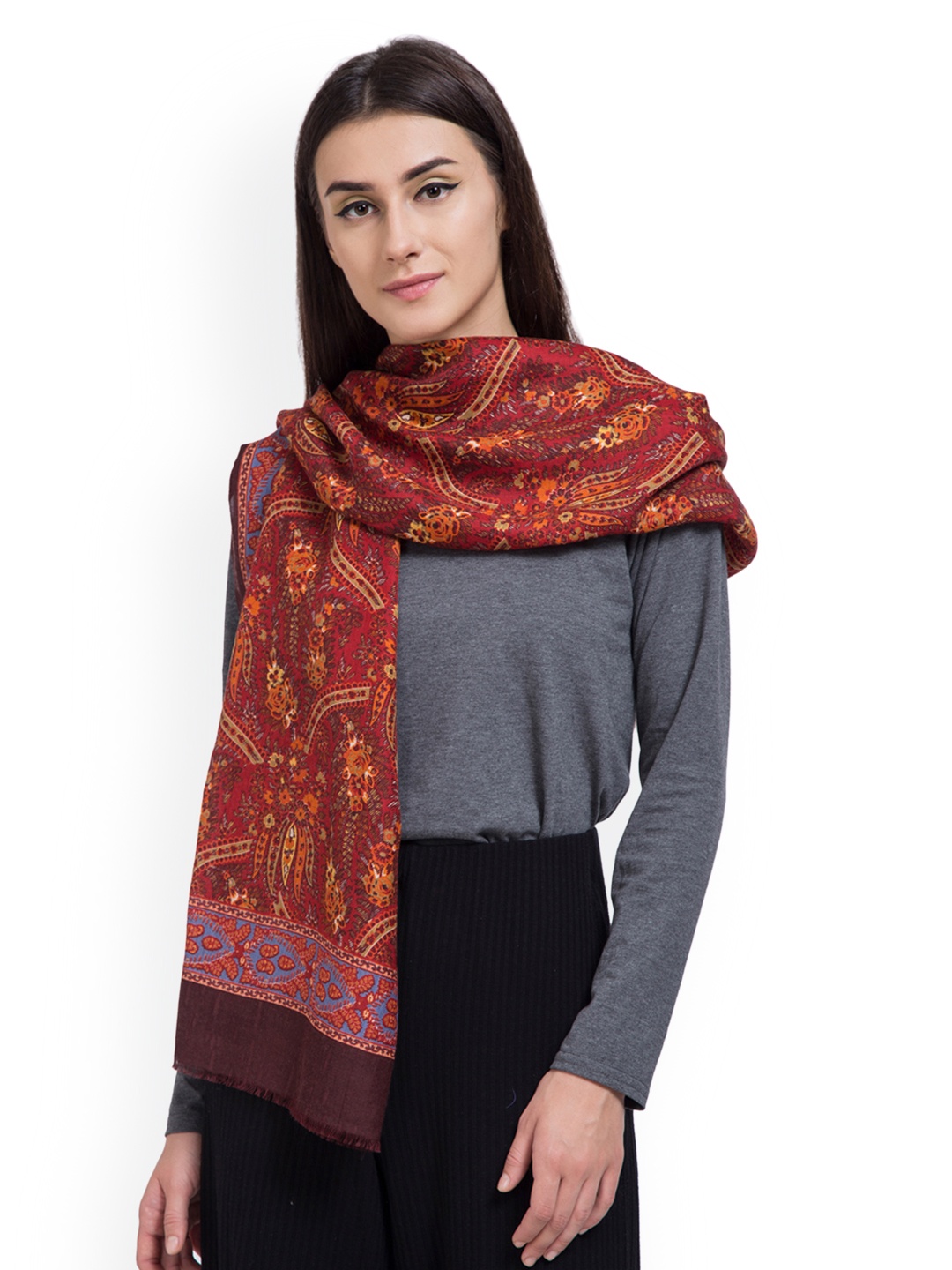 

SHINGORA Women Maroon Printed Stole