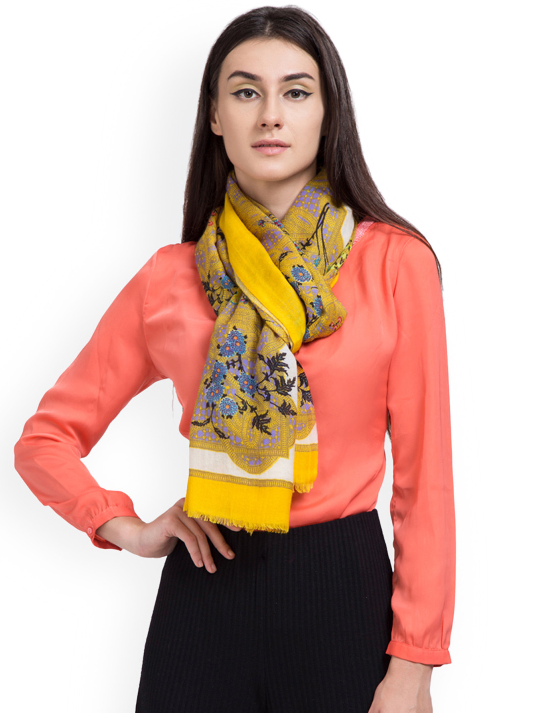 

SHINGORA Women Yellow & Lavender Woven Design Woollen Stole