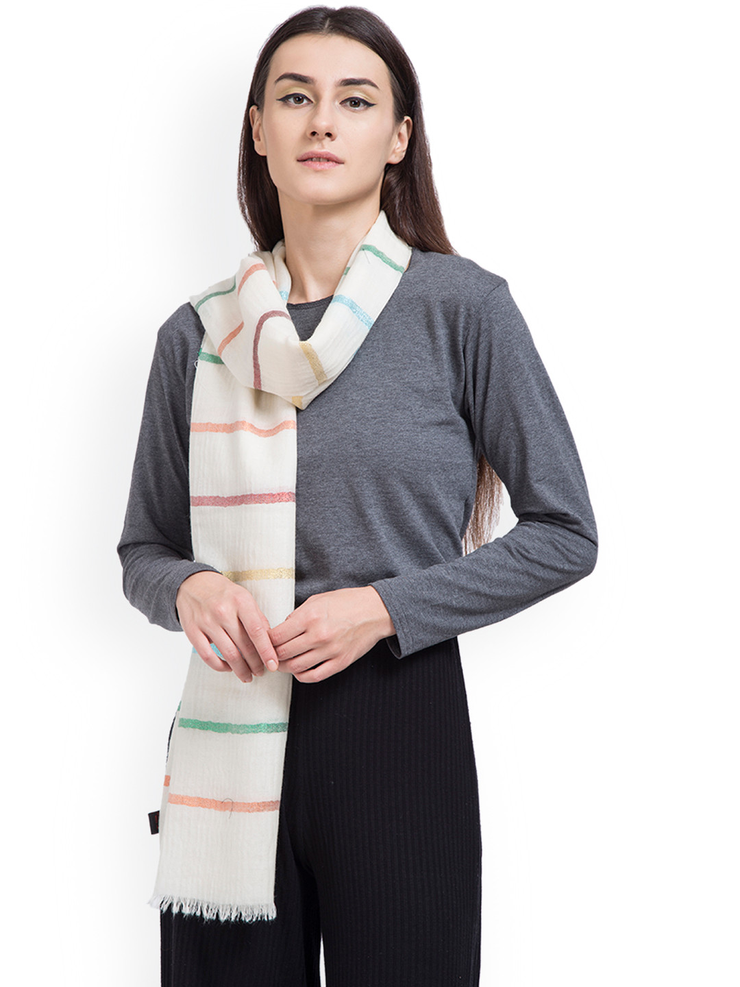 

SHINGORA Women Off-White Woven Design Stole