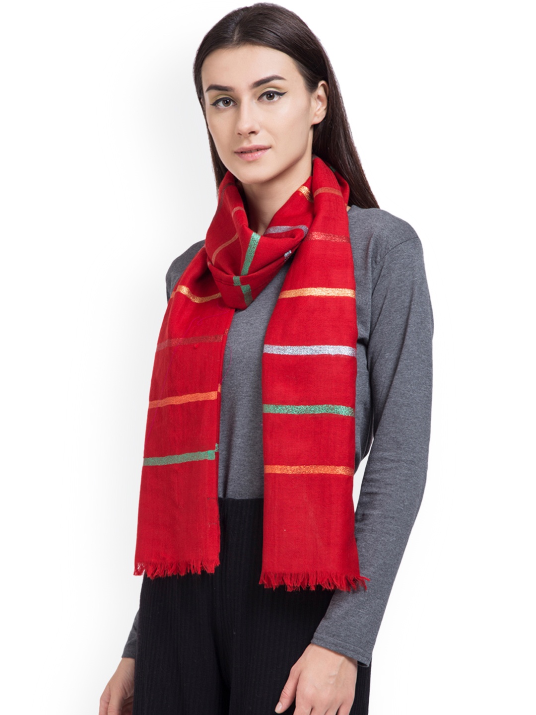 

SHINGORA Women Red Woven Design Stole