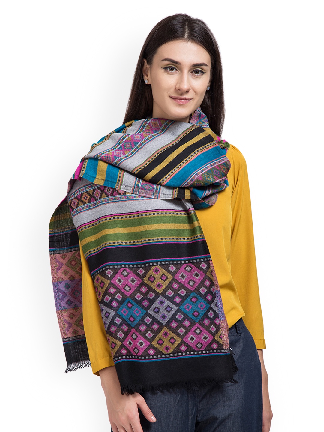 

SHINGORA Women Multicoloured Woven Design Woollen Stole, Multi