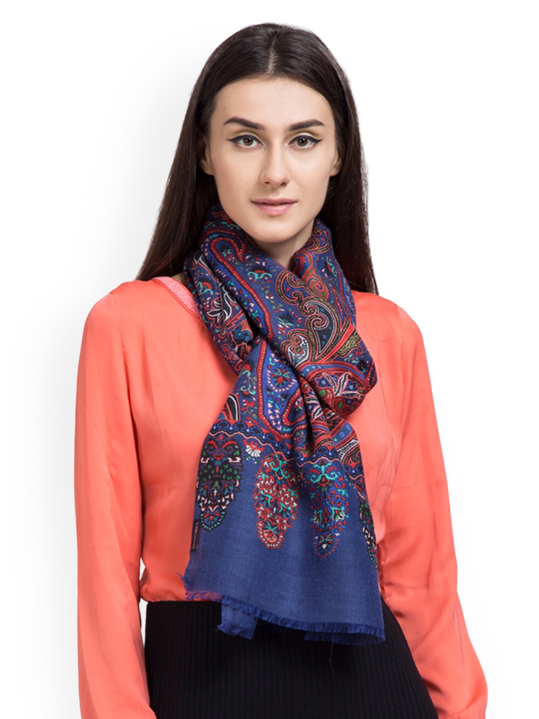 

SHINGORA Women Blue & Red Woven Design Stole