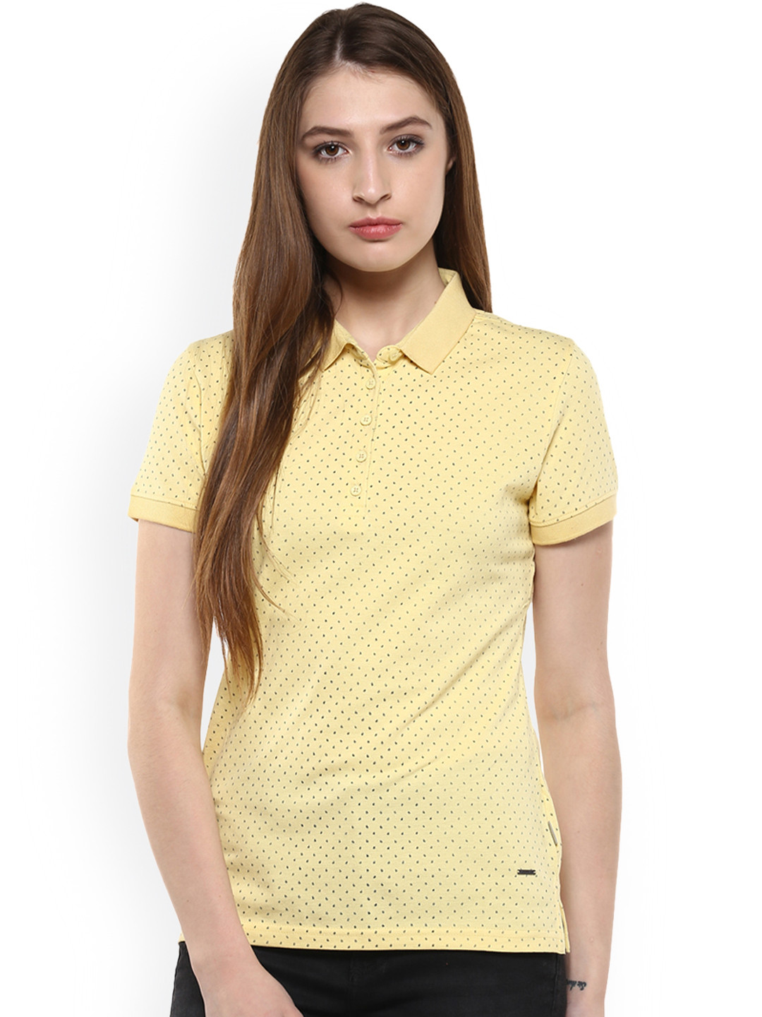 

Crimsoune Club Women Yellow Printed Polo Collar T-shirt