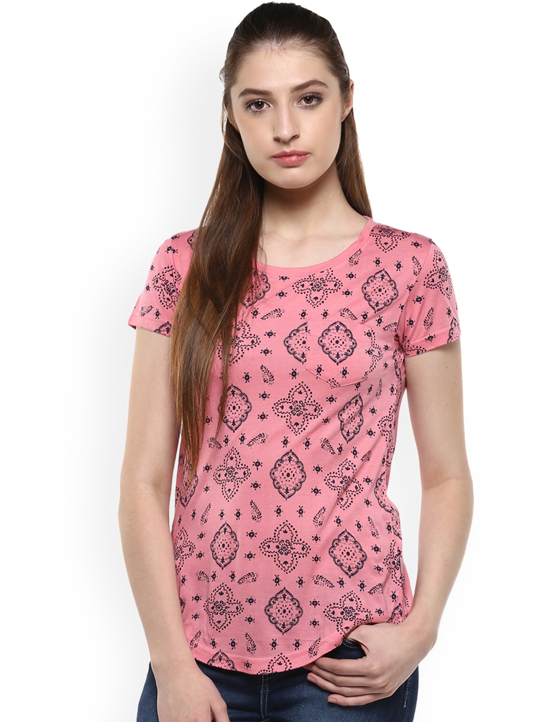 

Crimsoune Club Women Pink Printed Round Neck T-shirt