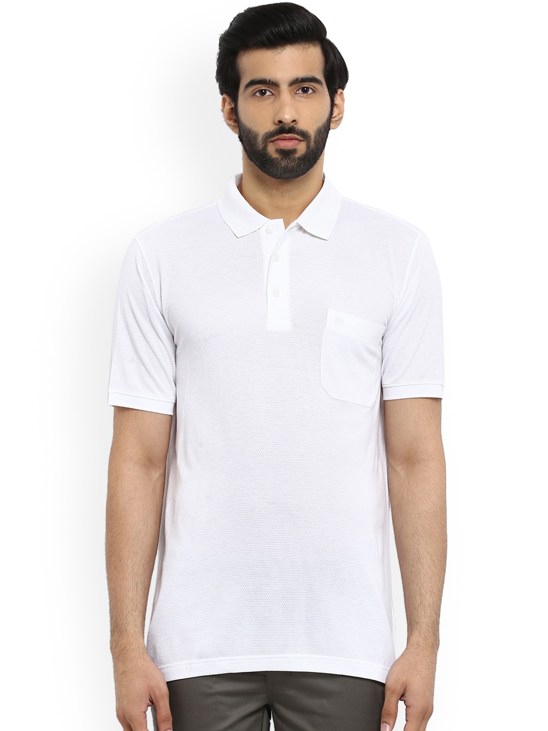 

Raymond Men White Solid Polo Collar T-shirt