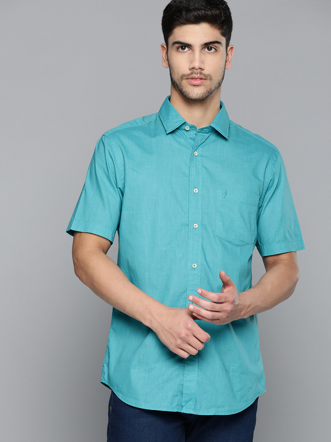 

Indian Terrain Pure Cotton Slim Fit Casual Shirt, Turquoise blue