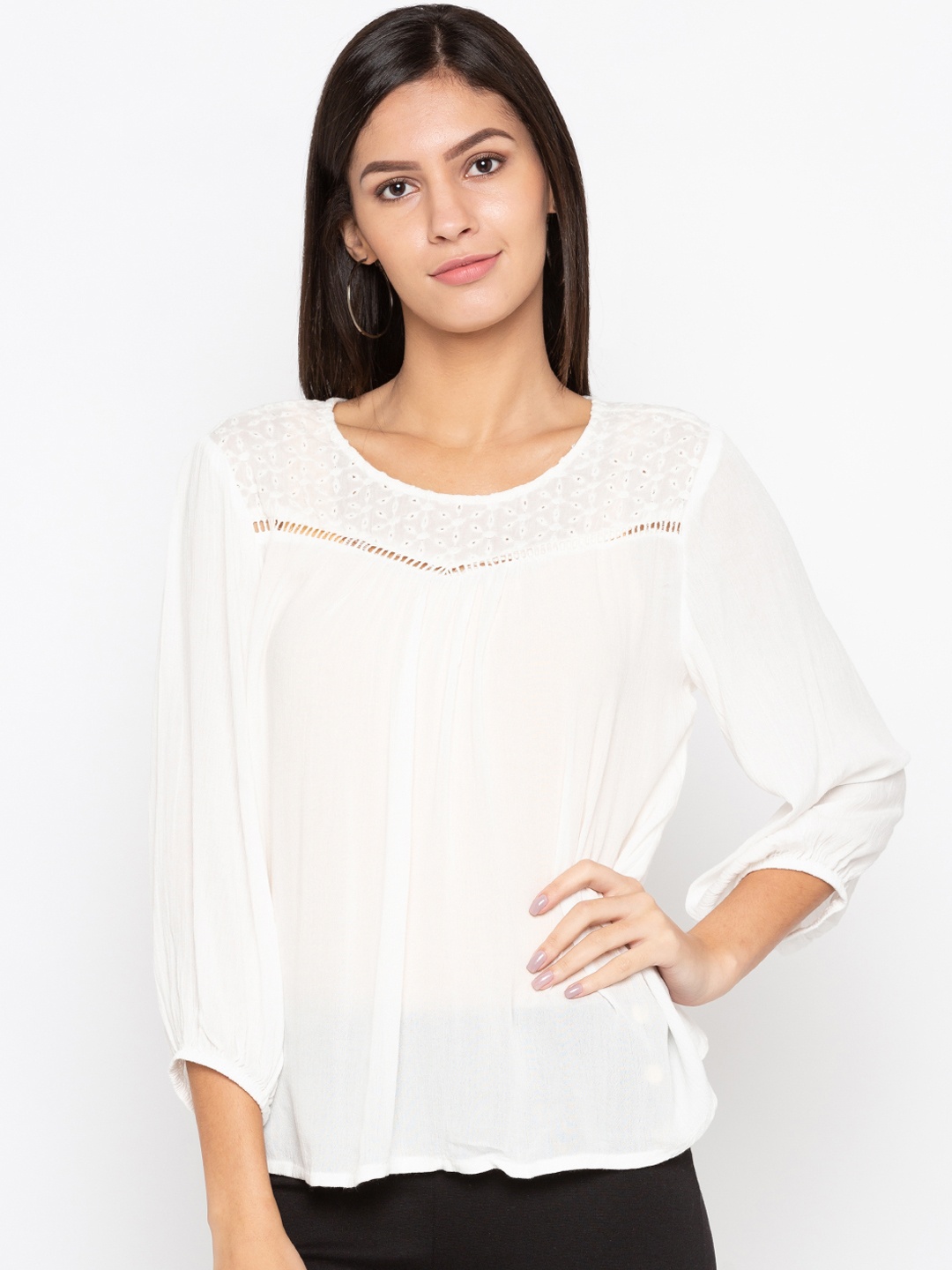 

Globus Women Off-White Self Design Top