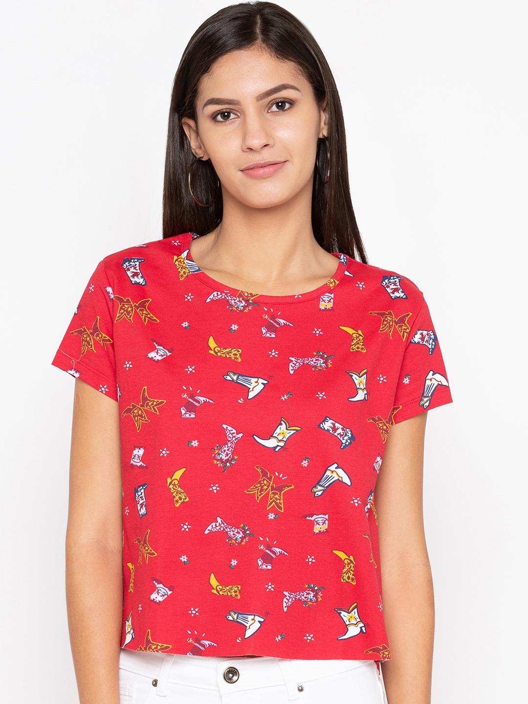 

Globus Women Red Printed Round Neck T-shirt