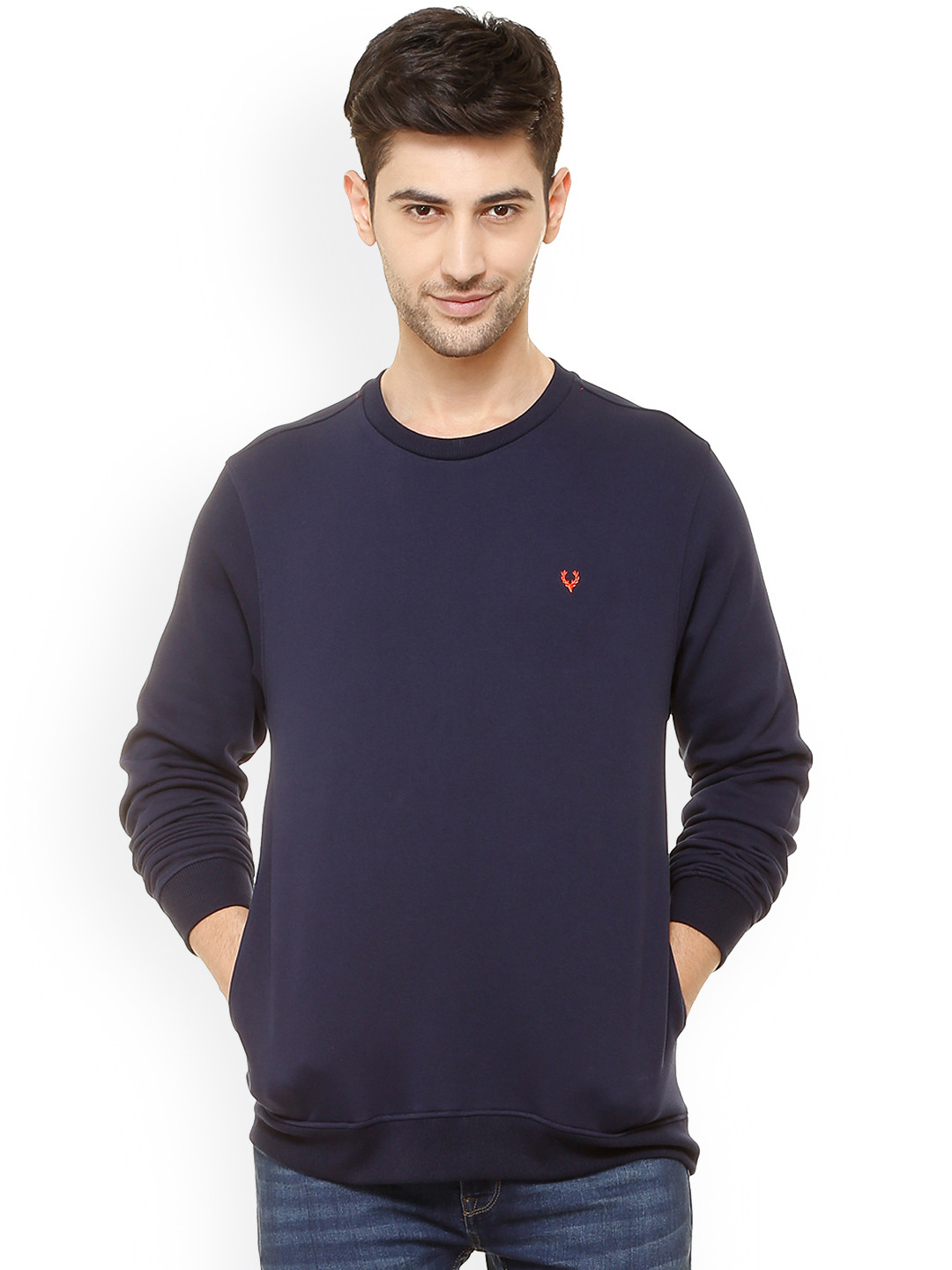 

Allen Solly Men Navy Blue Solid Sweatshirt