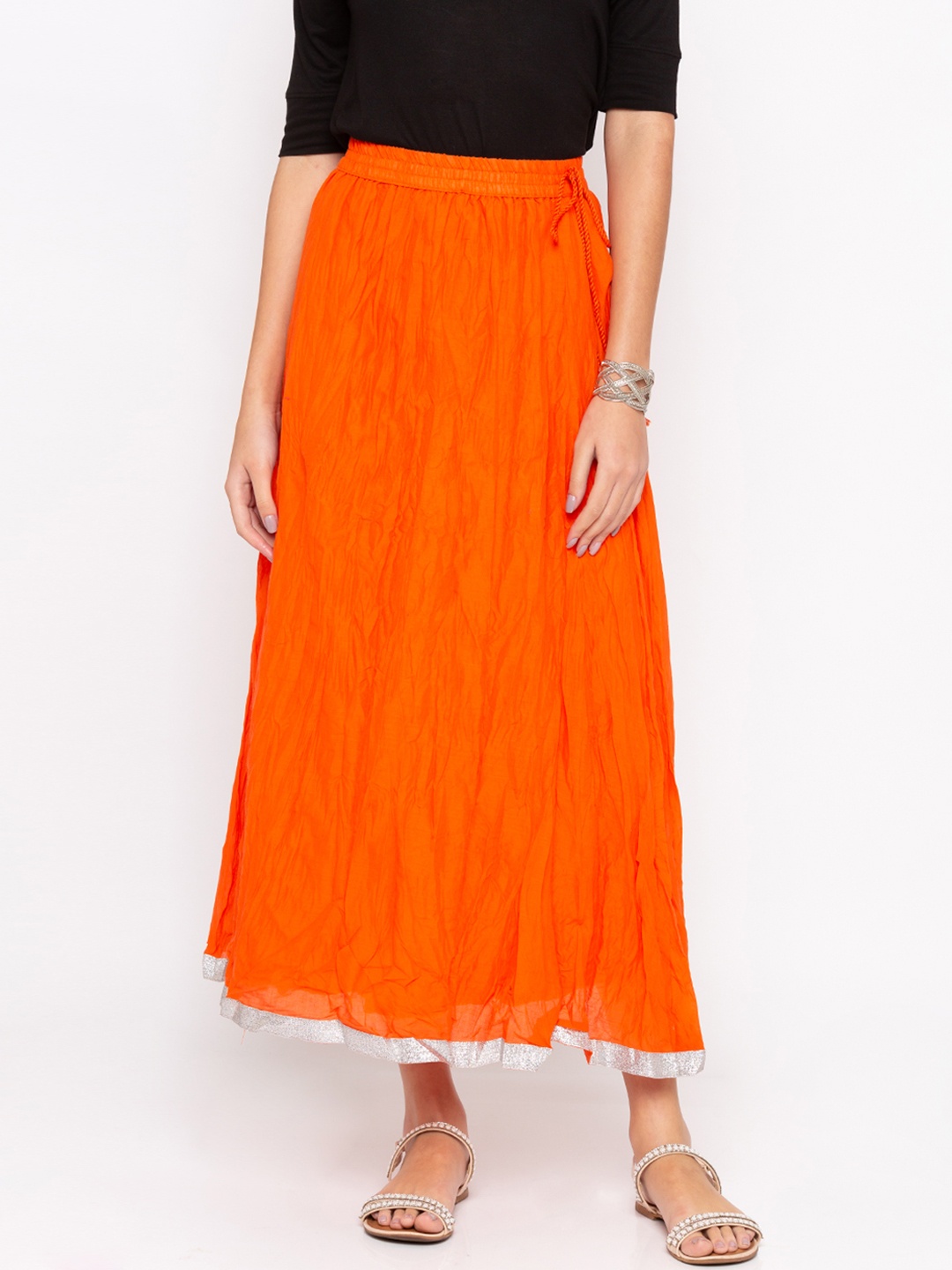 

Globus Women Orange Flared Midi Pure Cotton Skirt