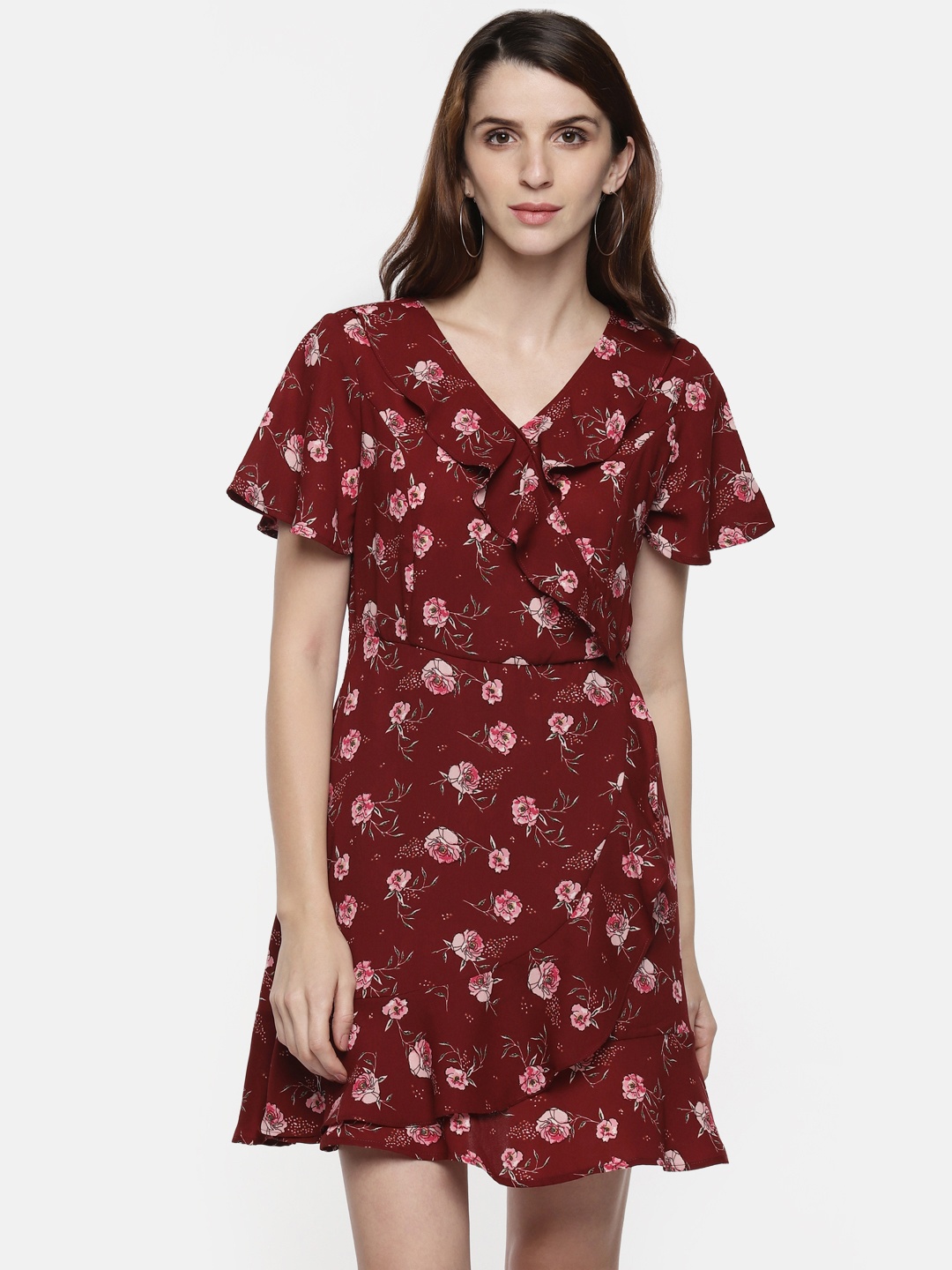 

Honey by Pantaloons Women Burgundy Printed A-Line Dress