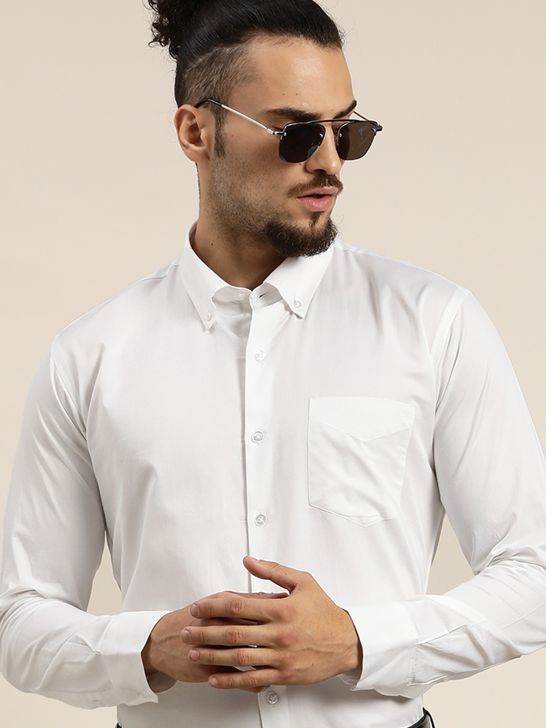 

Hancock Men White Solid Pure Cotton Slim Fit Formal Shirt