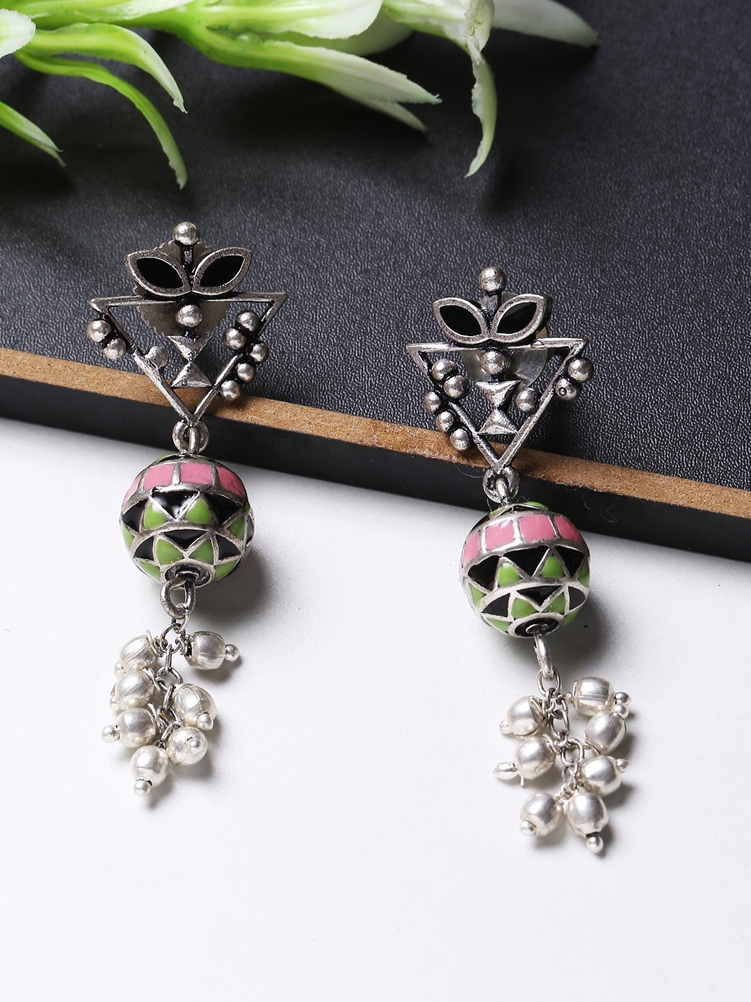 

Voylla Multicoloured Silver-Plated Geometric Drop Earrings, Multi