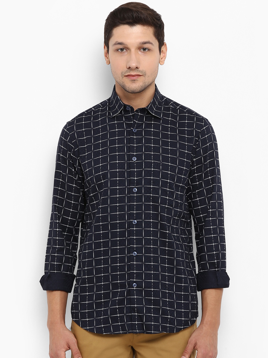 

ColorPlus Men Navy Blue & White Slim Fit Checked Casual Shirt
