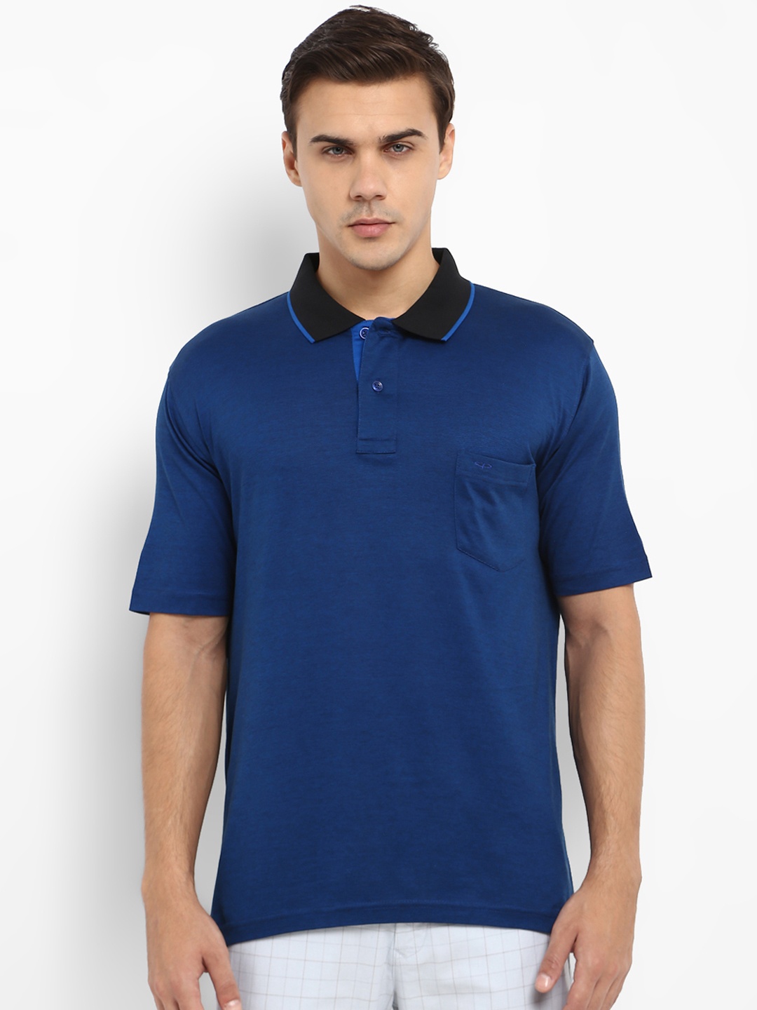 

ColorPlus Men Navy Blue Solid Polo Collar T-shirt