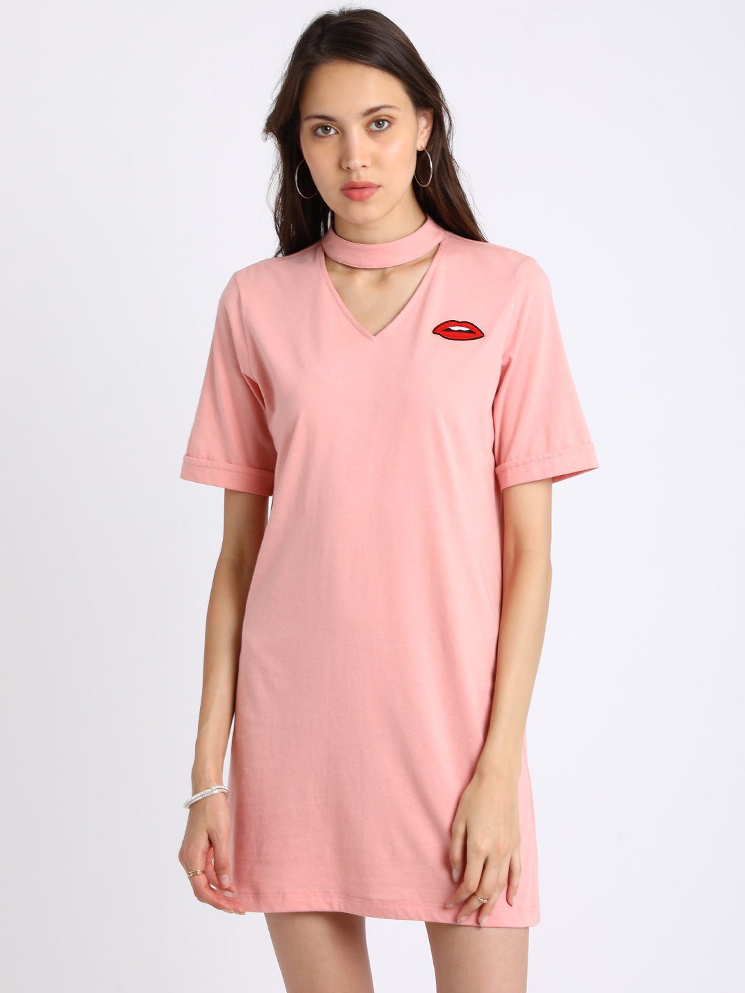 

Besiva Women Pink Solid T-shirt Dress