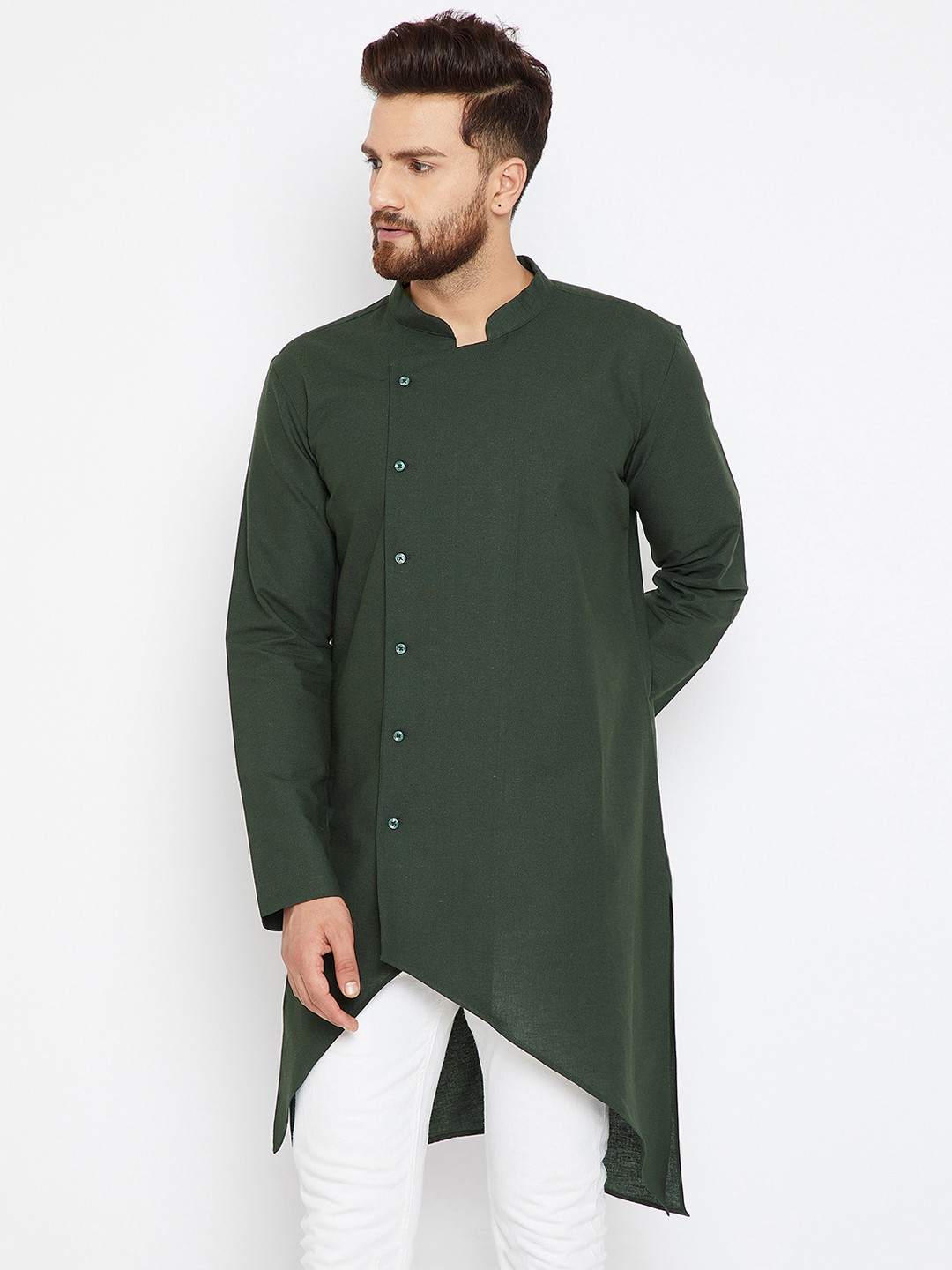 

even Men Green Solid Straight Kurta