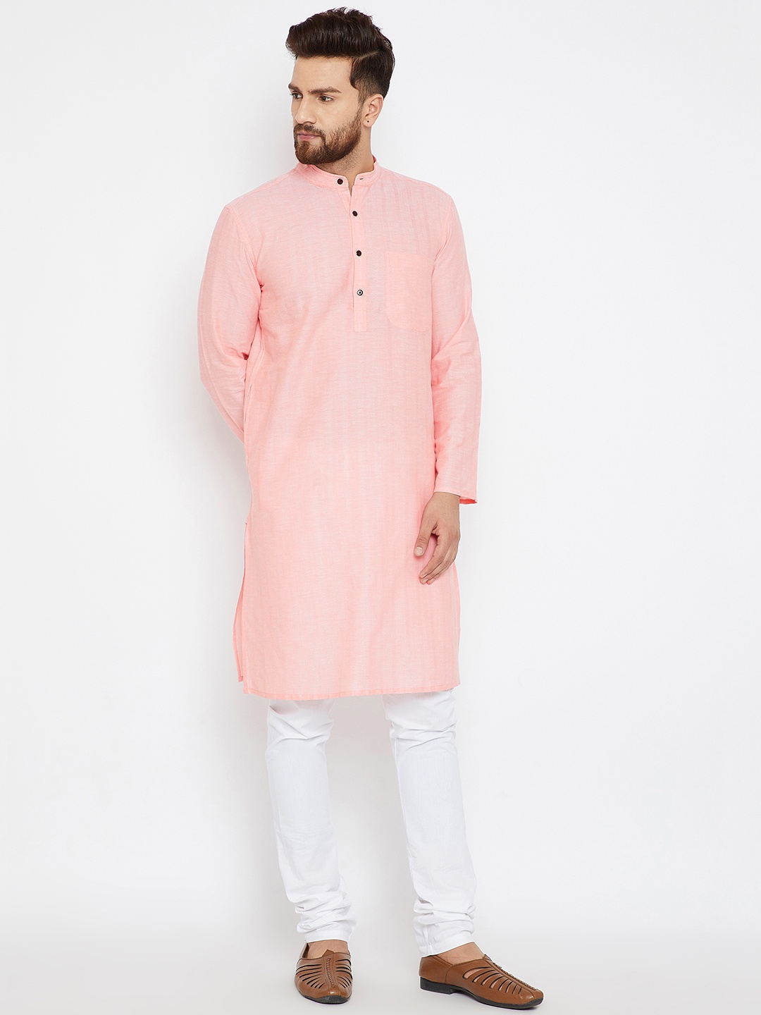

even Men Pink Solid Straight Kurta