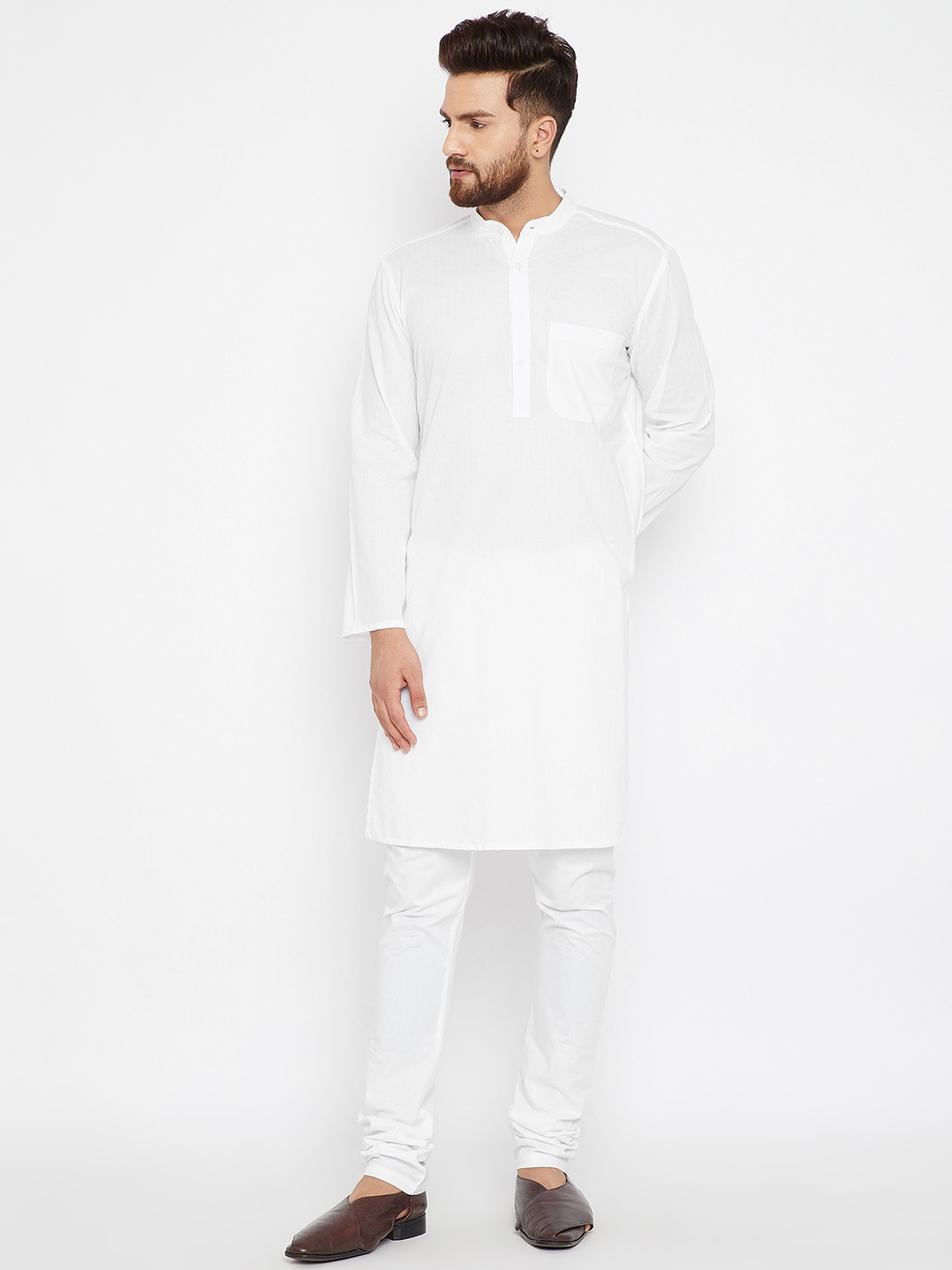 

even Men White Solid Straight Kurta