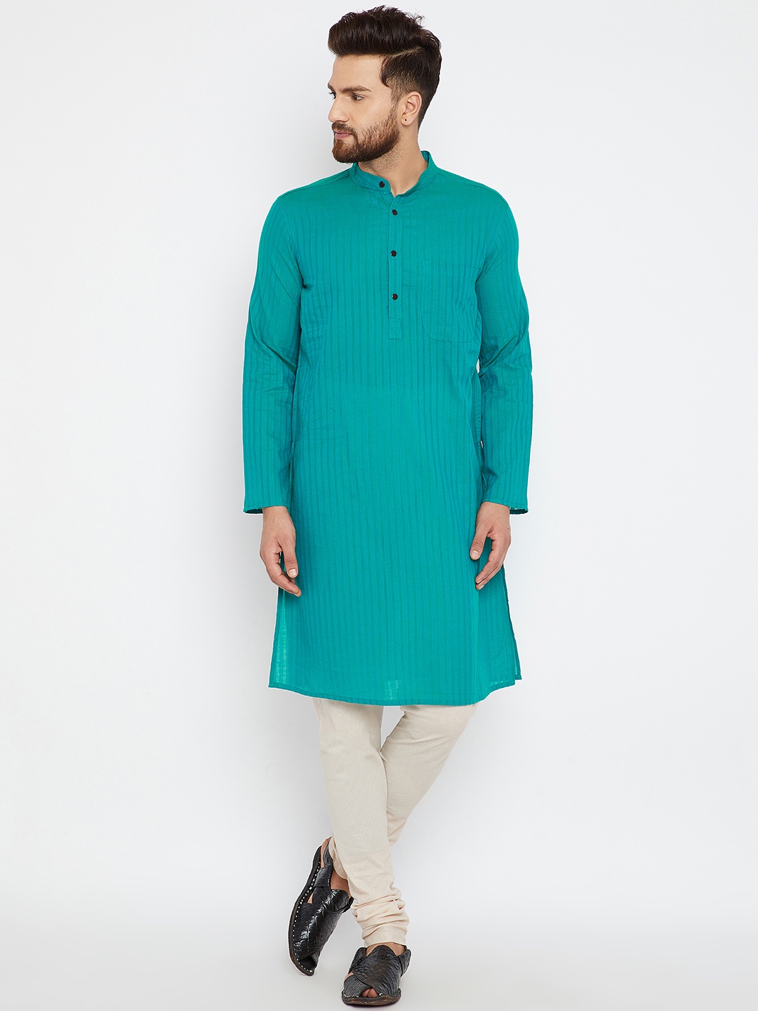 

even Men Sea Green Solid Straight Kurta