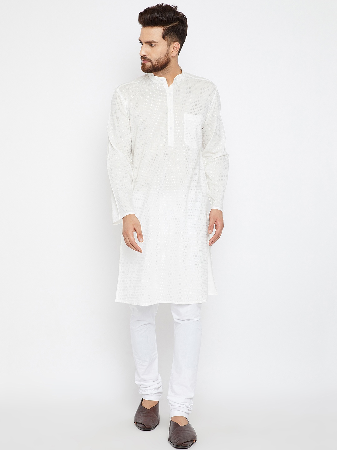 

even Men White Solid Straight Kurta