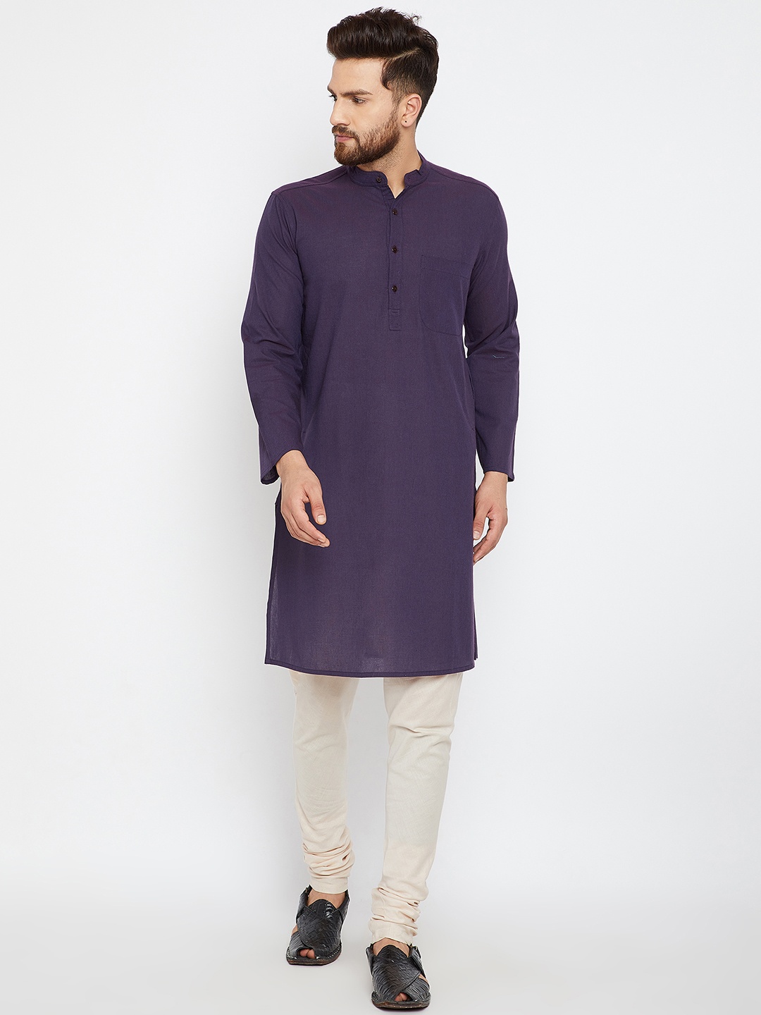 

even Men Purple Solid Straight Kurta