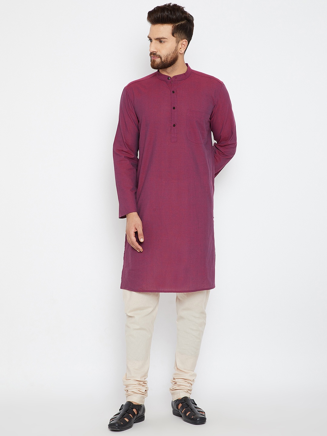 

even Men Magenta Solid Straight Kurta