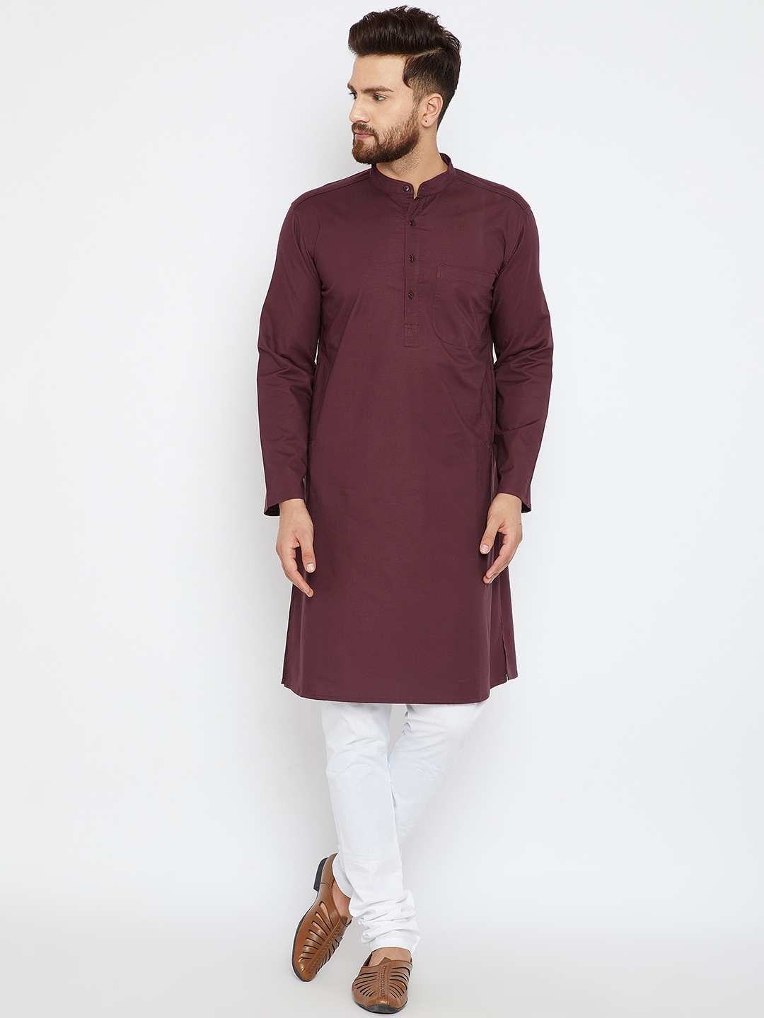 

even Men Burgundy Solid Straight Kurta