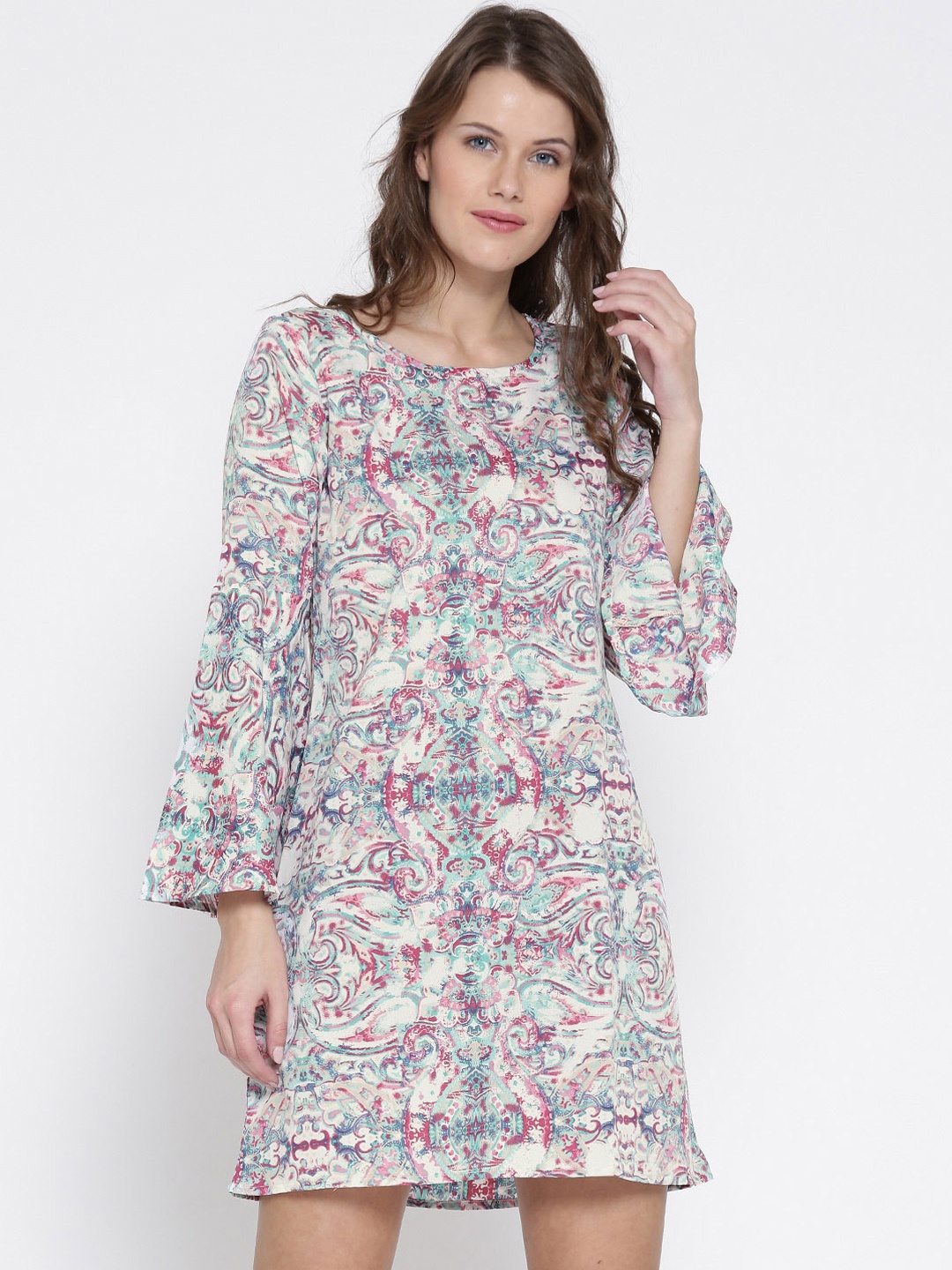 

Sera Women Off-White & Blue Printed A-Line Dress