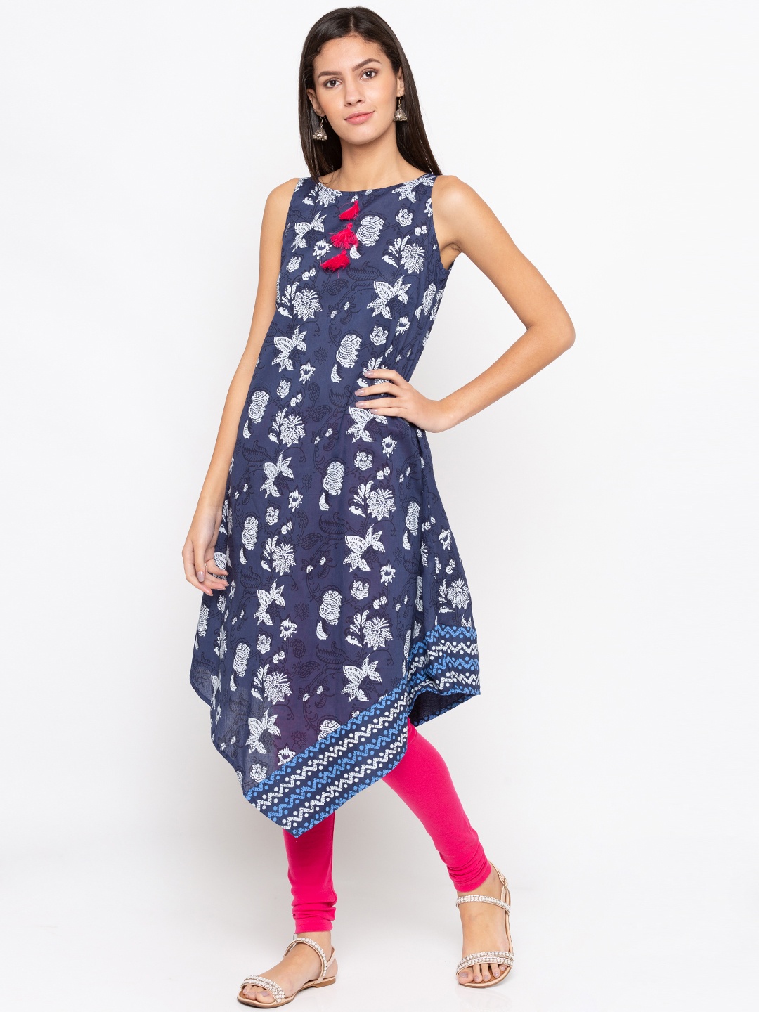 

Globus Women Navy Blue Printed A-Line Kurta