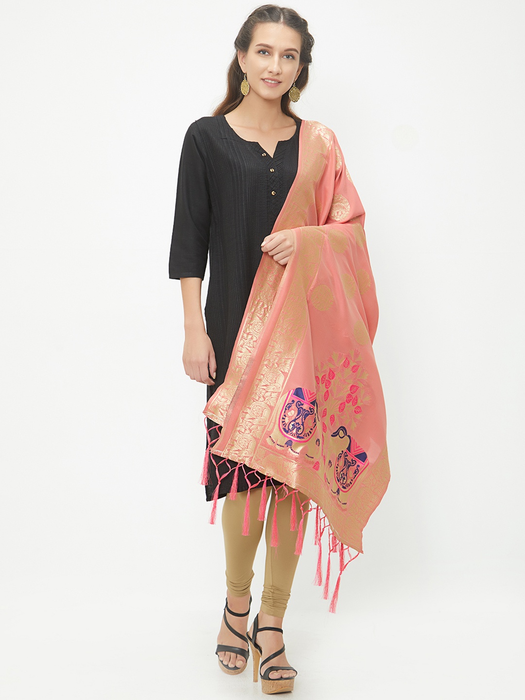 

Faserz Pink Woven Design Dupatta