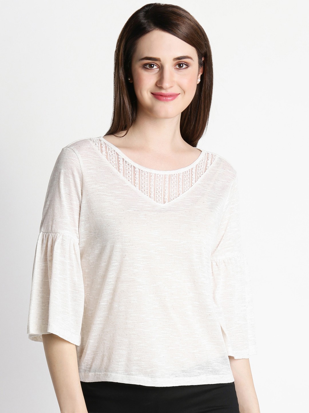 

Annabelle by Pantaloons Women Off-White Self Design Top