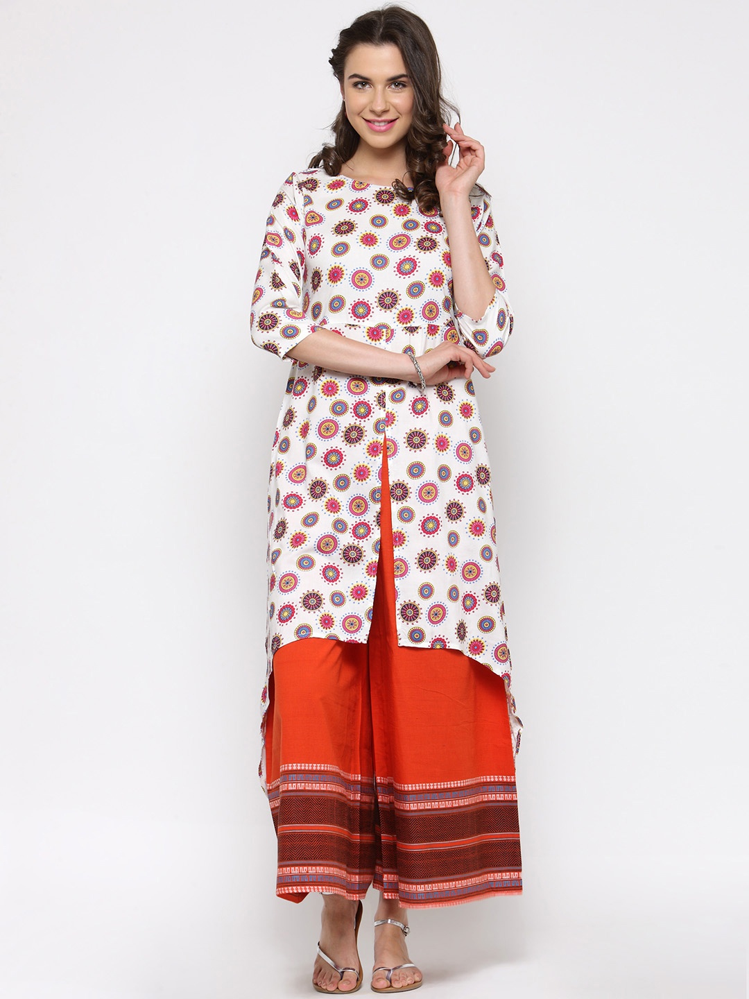 

Sera Women White & Pink Printed Anarkali Kurta