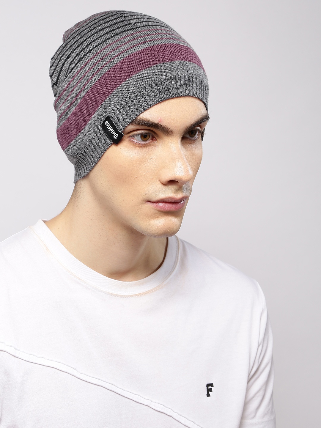 

Roadster Unisex Grey & Pink Striped Beanie