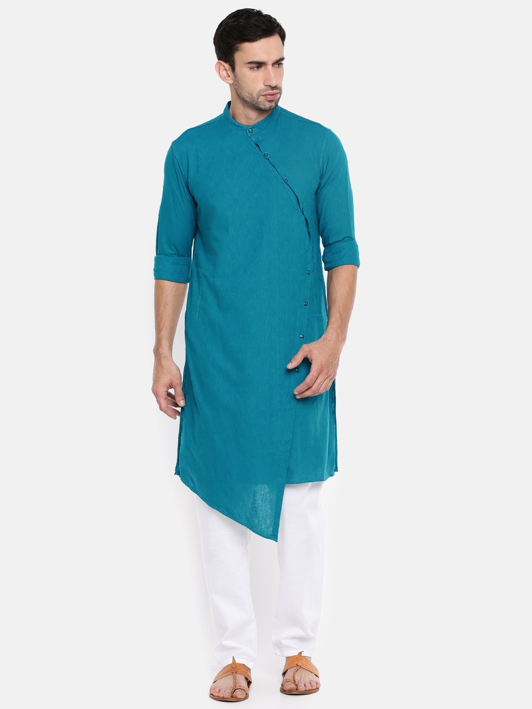 

The Indian Garage Co Men Teal Asymmetric Kurta