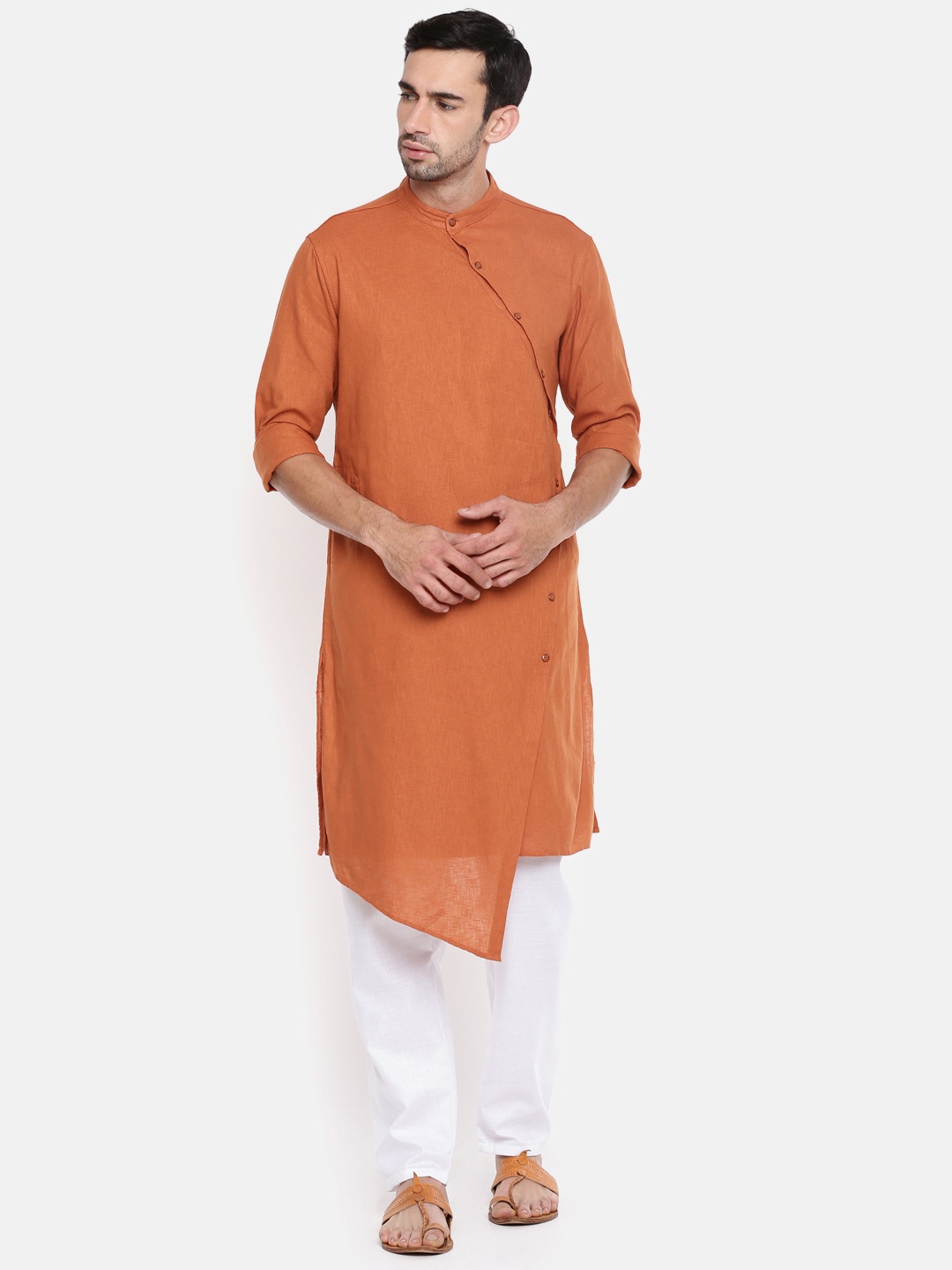 

The Indian Garage Co Men Rust Orange Solid Straight Kurta