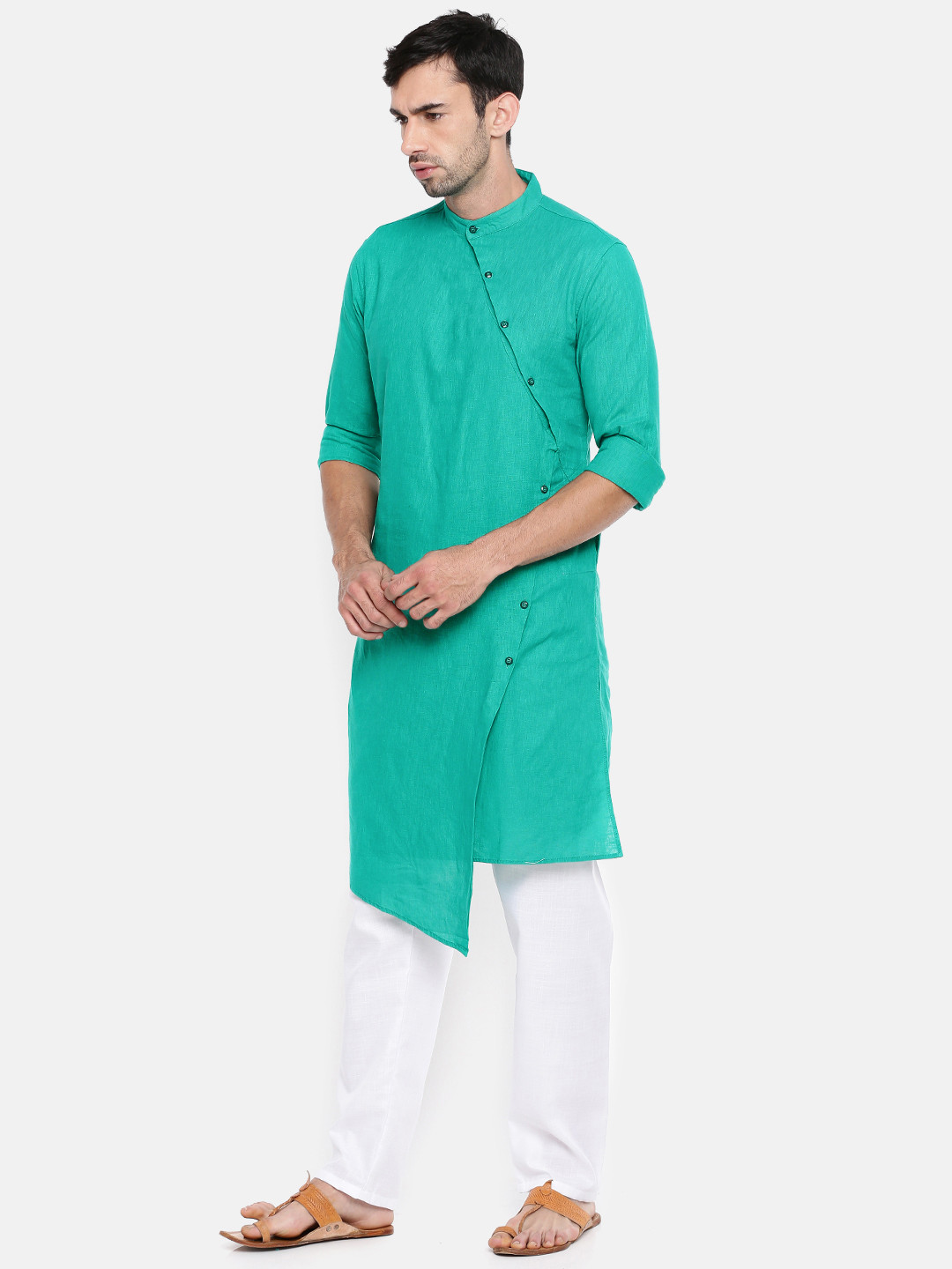 

The Indian Garage Co Men Sea Green Asymmetric Kurta
