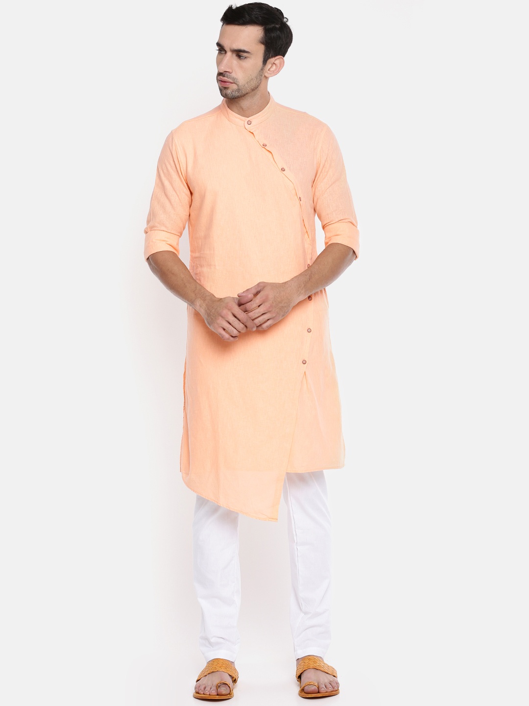 

The Indian Garage Co Men Orange & White Solid Kurta with Pyjamas