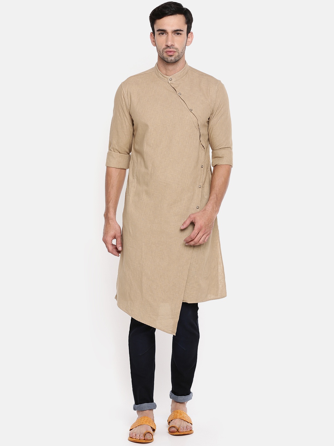 

The Indian Garage Co Men Khaki Solid Straight Kurta