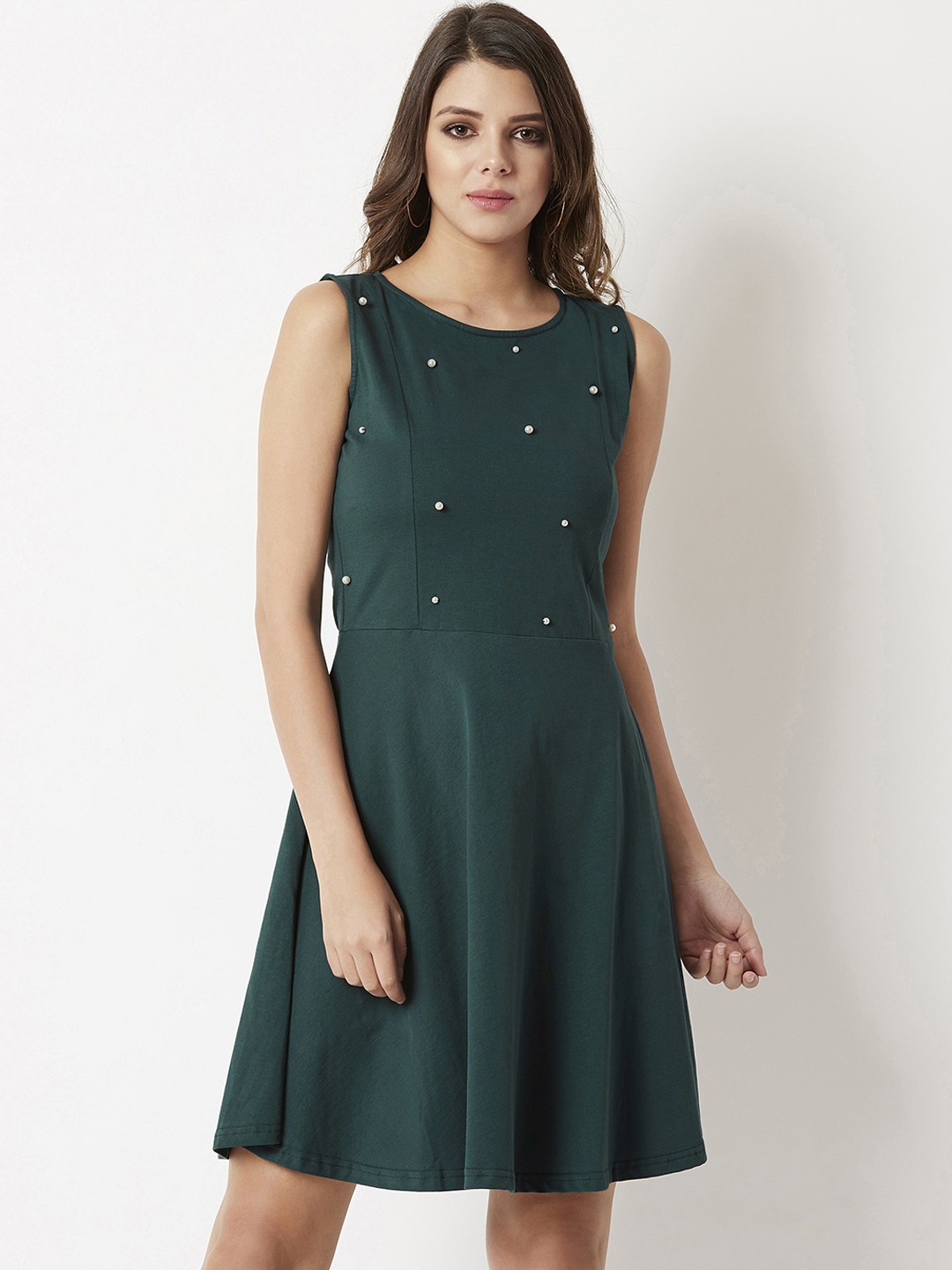 

Miss Chase Women Green Embellished Fit and Flare Dress